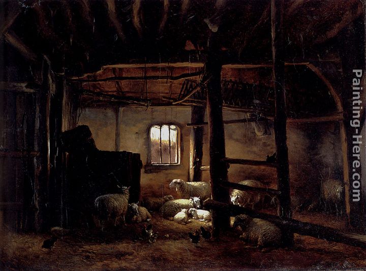 In The Stable painting - Eugene Verboeckhoven In The Stable art painting